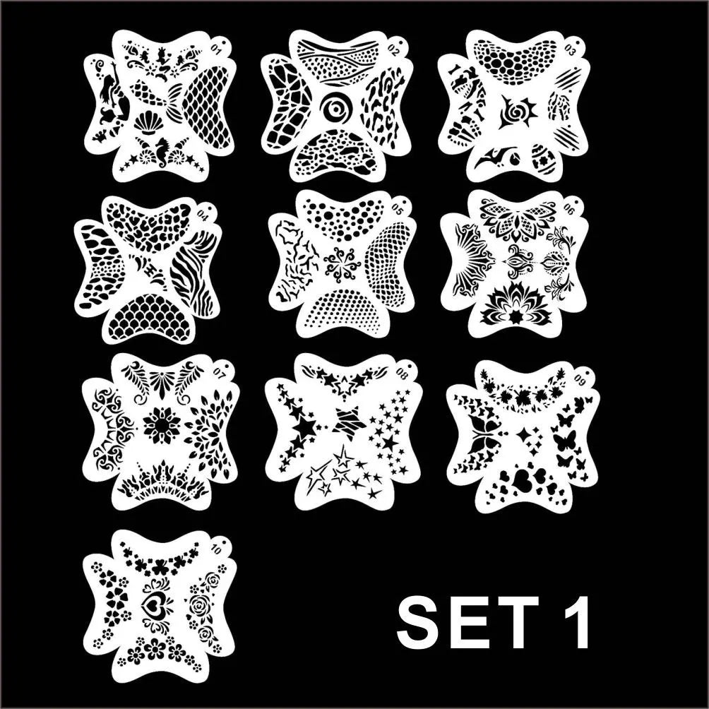 100 PATTERNS Face and Body Paint Stencils Set with Spider, Scales,Mermaid, Animals for Children and All  Body and Girl