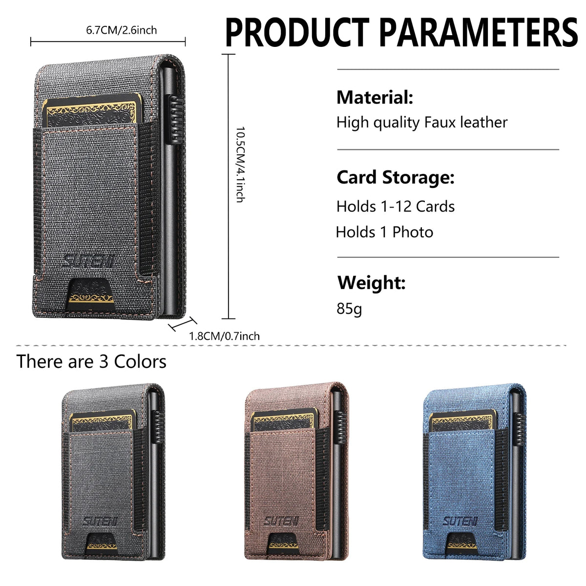 SUTENI Faux Leather Card Slot Wallet Flip Cover Unisex Card Box Pressing The Button Automatically Ejects The Card