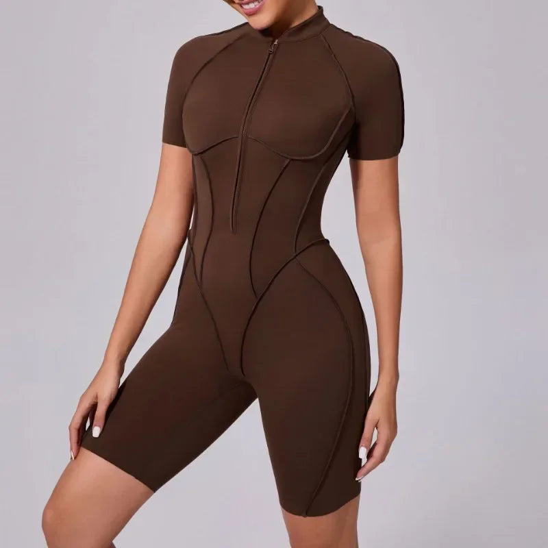 Women's Tracksuit Gym Workout Sports Clothes Outfit Zipper Jumpsuit Yoga Fitness Overalls Set Open Back Bodysuits Suit for Women