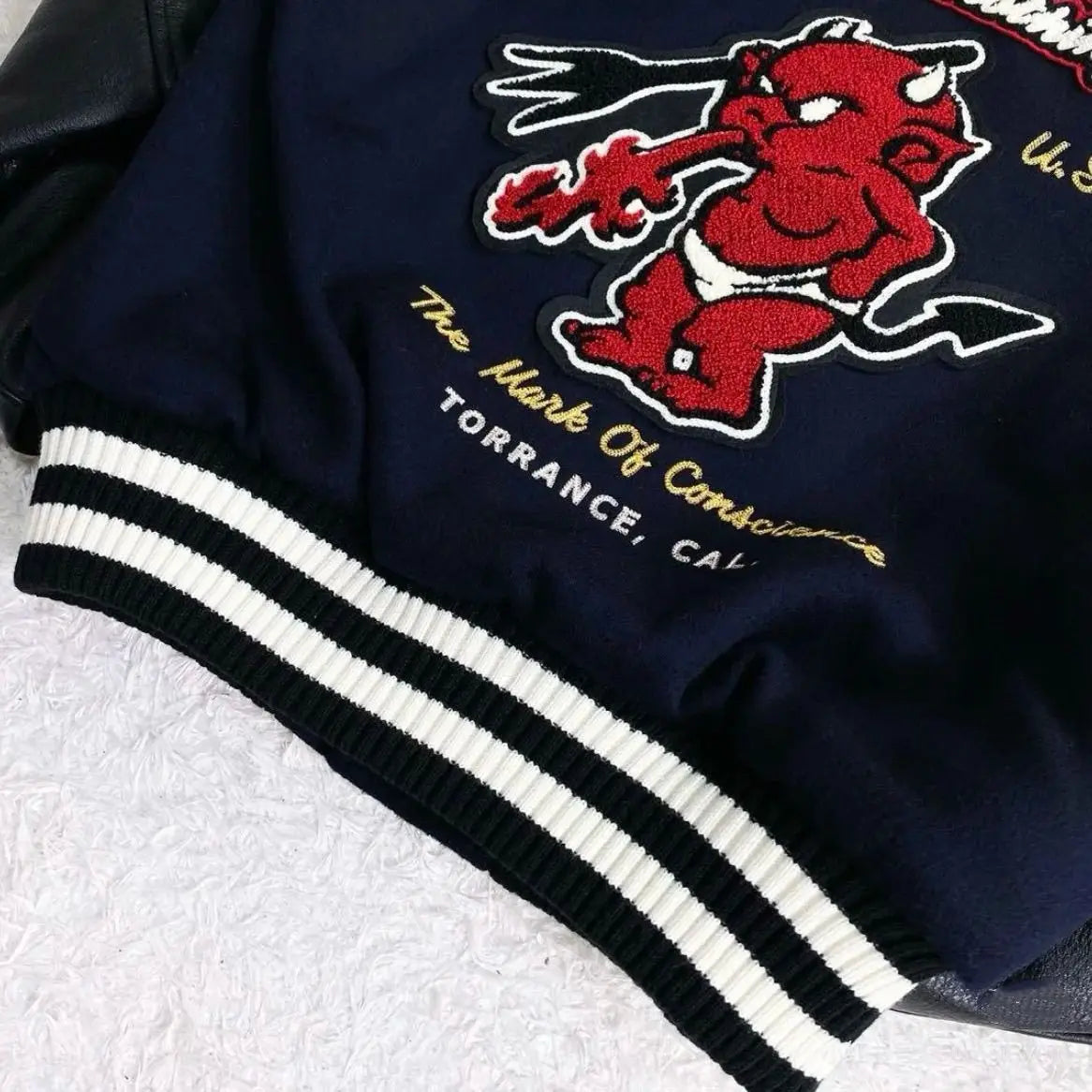 American vintage niche versatile baseball men and women autumn and winter retro contrast couple splicing jacket