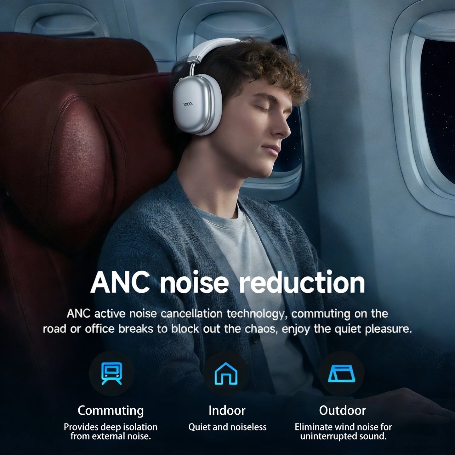 HOCO W35 Max ANC Noise Reduction Bluetooth Headphones Volume Control Over Ear Wireless Headsets 90H Use Time Earphones Universal