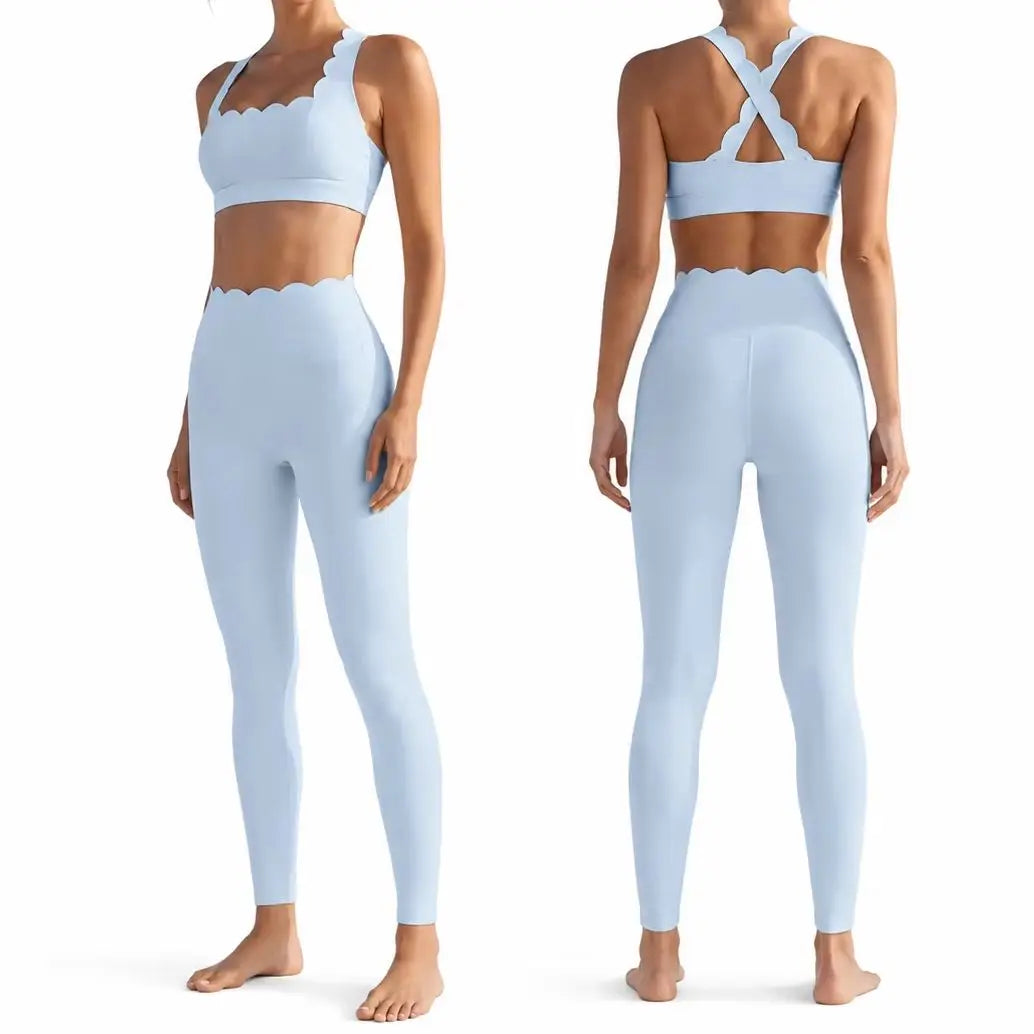 Gym Suit Two Pieces Fitness Yoga Set Women Solid Color Super Streth Slim Fit Running Sportswear Breathable Workout Clothes