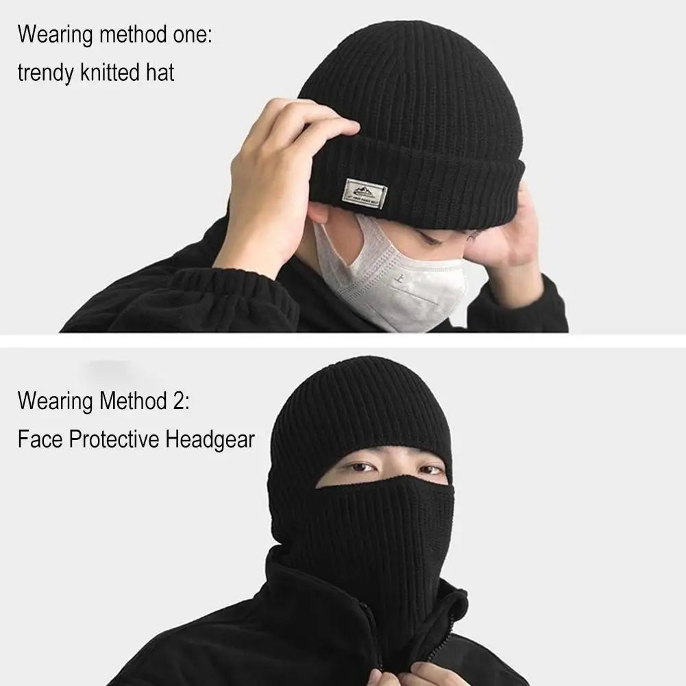 2In1 Maske Beanies Männer Winter Balaclava Hut Gestrickte Hüte Volle Gesicht Ski Motorhaube Taktische Radfahren