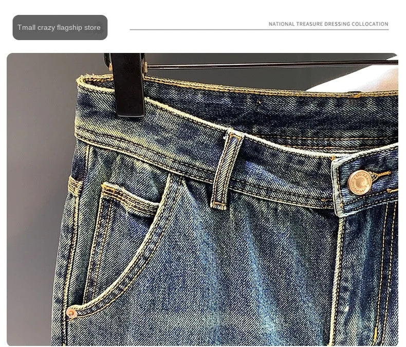 High Street Trendy Marke Retro Distressed Loose Harlan Jeans Herren Frühling und Herbst Neue personalisierte trendige Patch lange Hosen Me