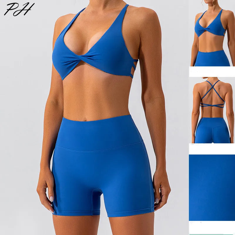 Sexy Gym Yoga Set Women Summer Seamless Sports Suits Fitness Workout Clothes Women's Tracksuits Sports Bra High Waist Shorts