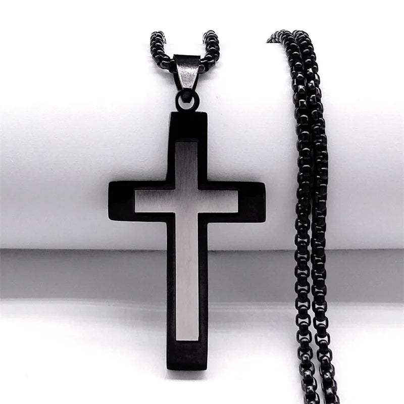 YQ Stainless Steel Splice Cross Pendant Necklace For Men Women Religious Jewelry Accessories With 60cm Chain