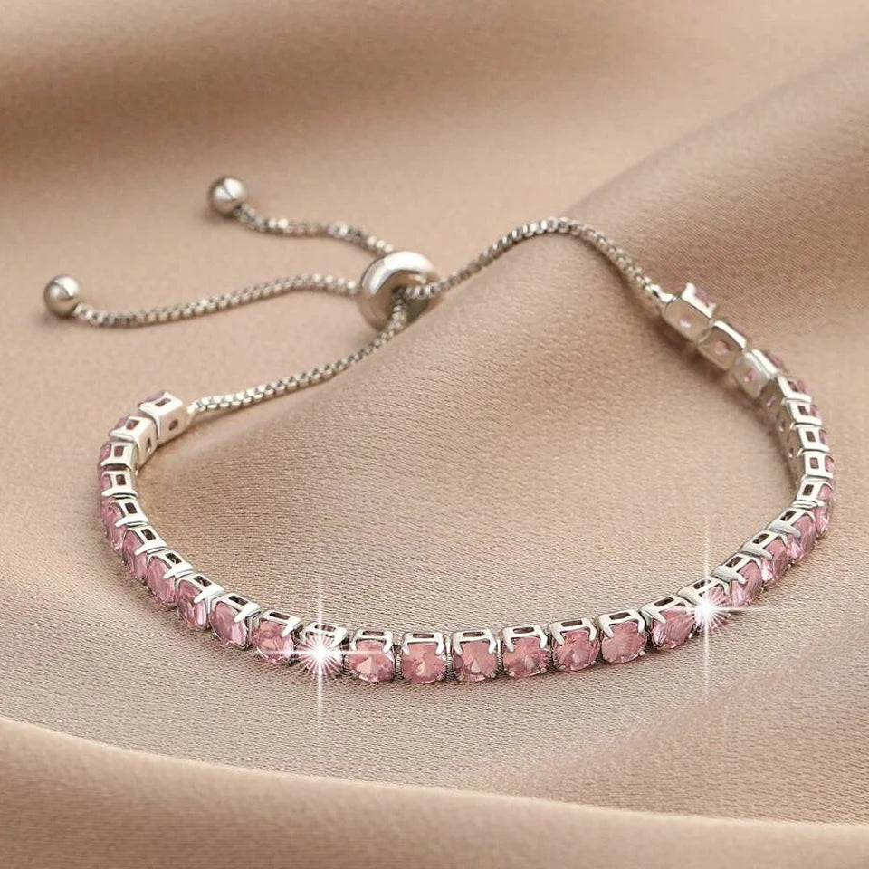 ZAKOL 2 Pcs Set 4 MM Round Zircon Tennis Bracelet for Women Shiny Geometric Pink AAA Cubic Zirconia Fashion Jewelry Gifts