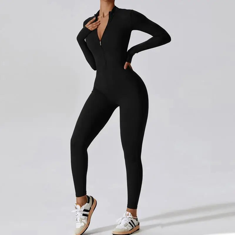 Warm Longsleeve Jumpsuts Women Thickened Sport Overalls Gym Set Zipper Fitness Bodysuits Winter Jumpsuit Workout Tracksuit