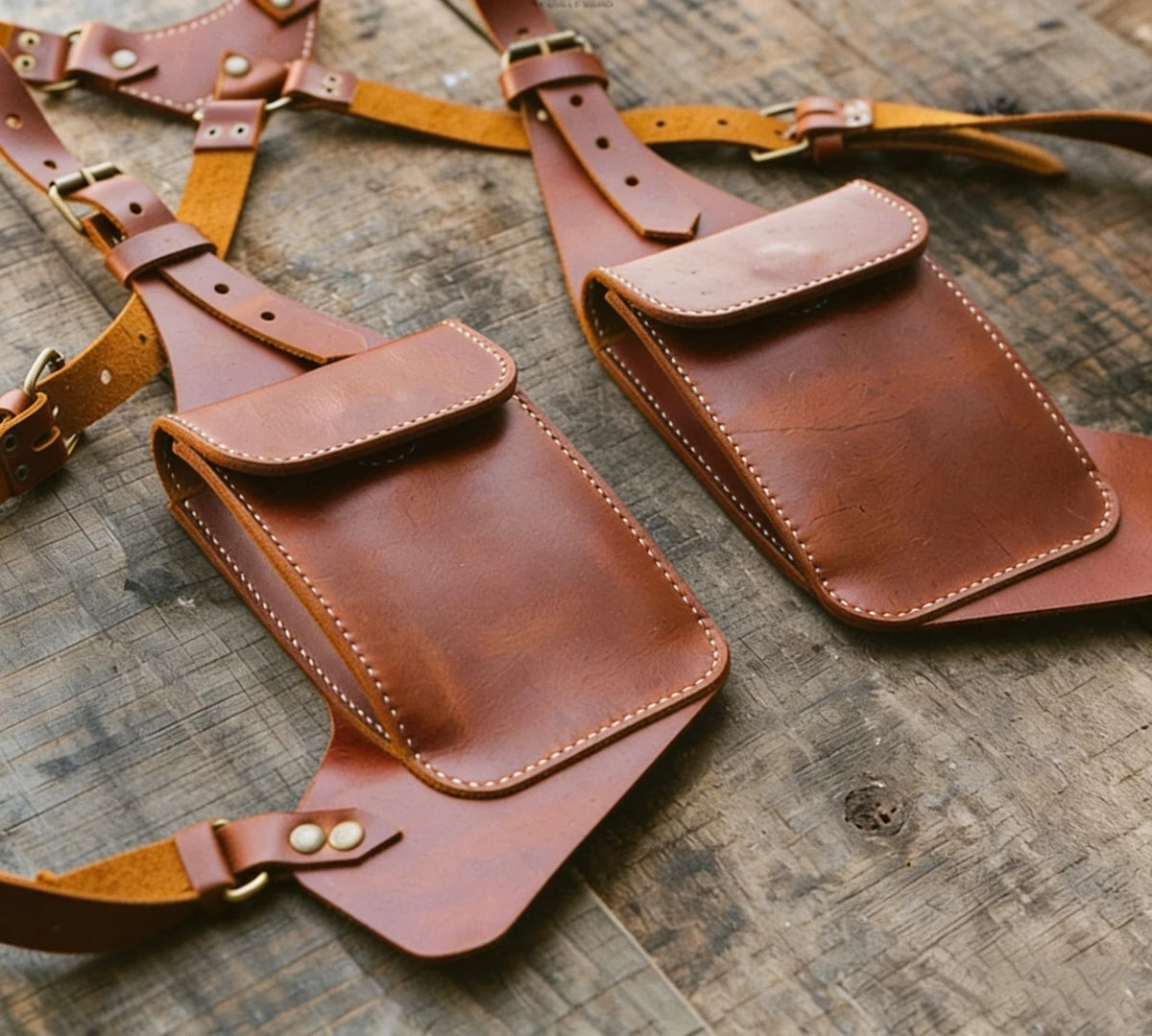 Vintage Medieval Double Shoulder Harness Bag Phone Wallet Leather Underarm Bags Holster Men Women Bike Motorcycle Waist