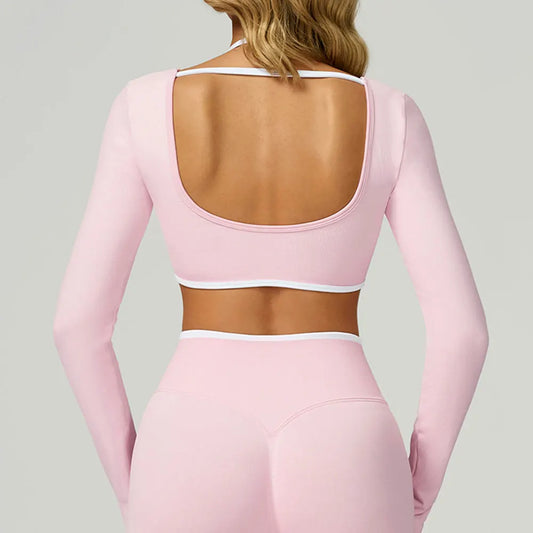 Seamless Yoga Long Sleeved Quick Dry T-Shirt Women Gym Top Women Fitness Sports Crop Top Ribbed Female Long Sleeve Yoga Clothing