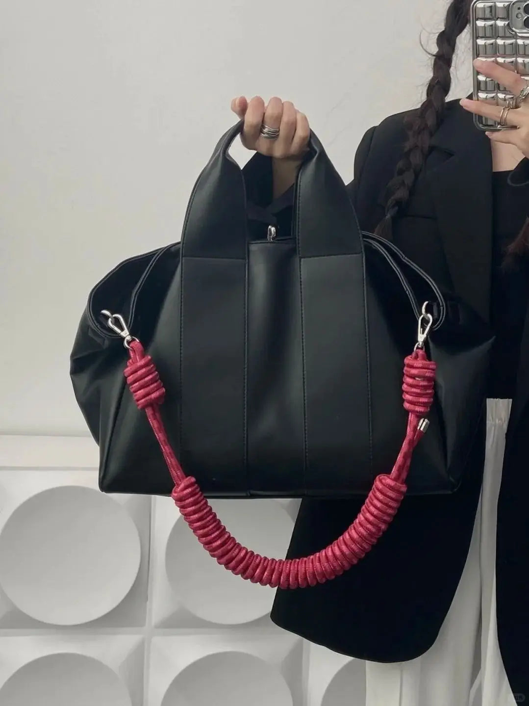 Tote Bag Women Braided Rope Shoulder Strap Nylon Fashion Simple Office Lady Shoulder Bag Handbag Euro-America Style