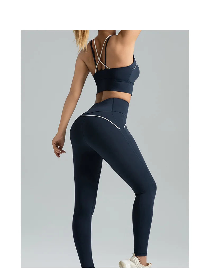 New Women's 2pcs Yoga Set Yoga Clothes High Waist Strap Cross High-elasticity Yoga Sports Bra Fitness Wear Set Women's Tracksuit