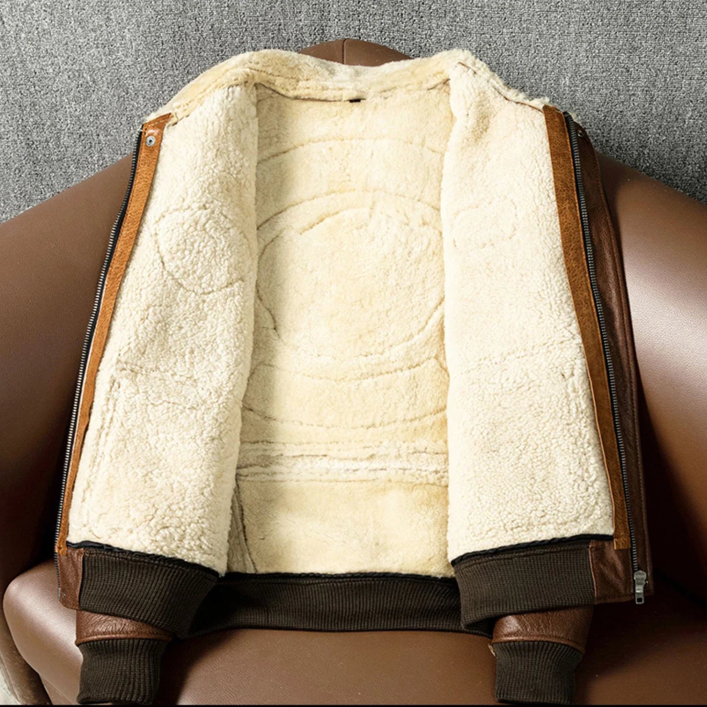 Military A2 Pilot Bomber Genuine Leather Jacket Men Vintage Air Force Flight Wool Collar Sheepskin Coats Winter Jackets for Men