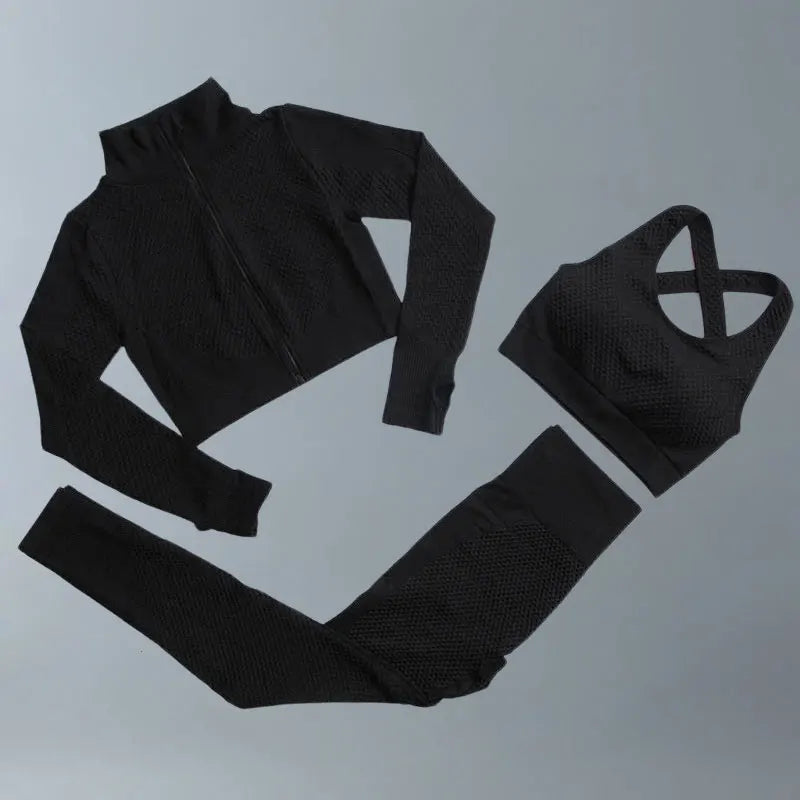 Yoga Suits Women Fitness Wear Gym Set Sports Outfits Training Exercise Workout Pants Long Sleeve Crop Top Bra Womens Tracksuits