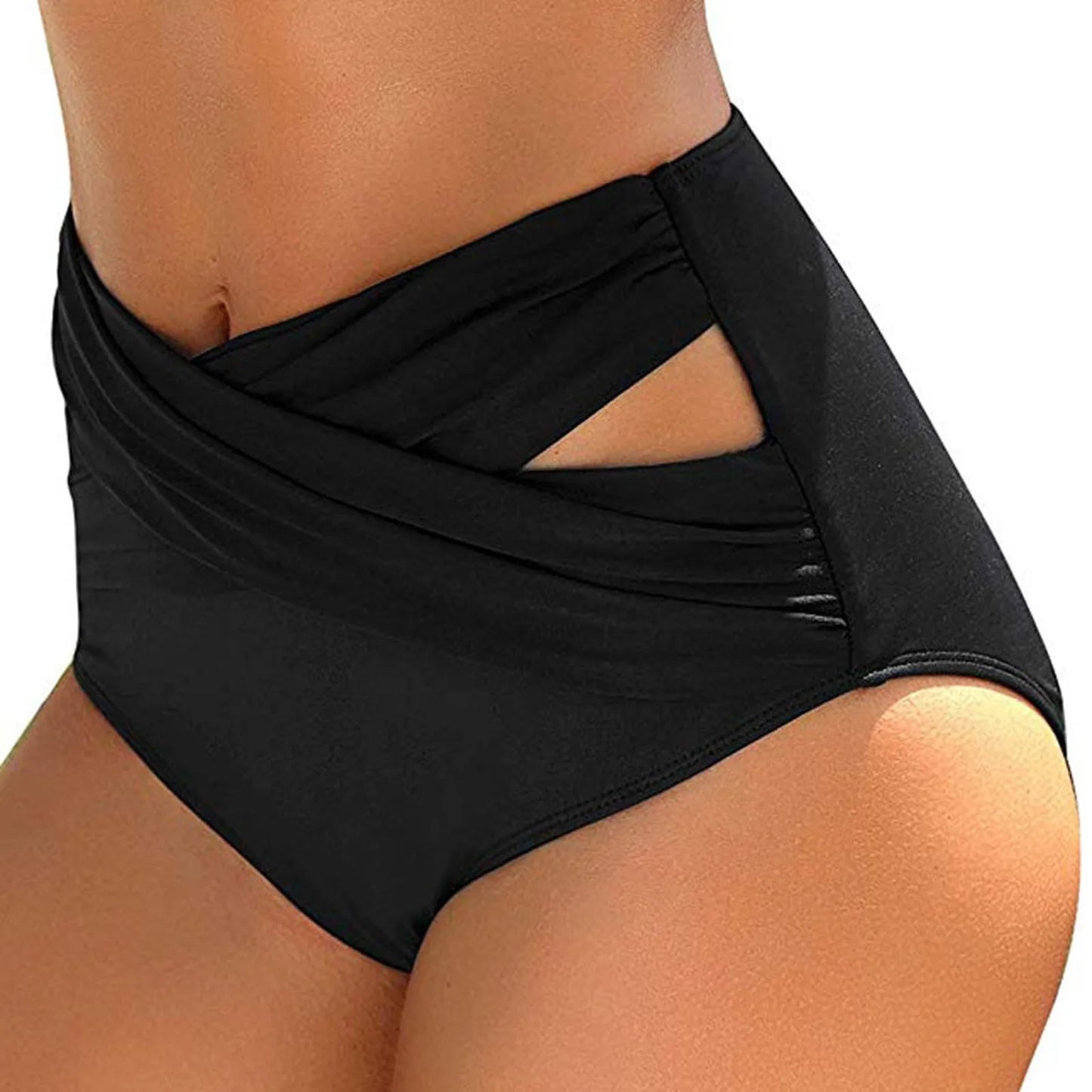 Women High Waist Ruched Bikini Bottoms  Swimsuit Briefs Pants Biquinis Feminino