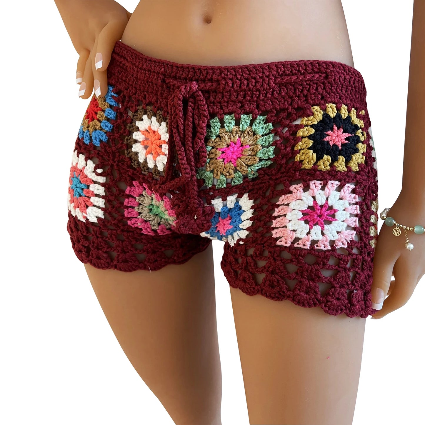 Women's Knit Crochet Shorts Beach Summer Casual Hollow Out Elastic Waist Drawstring Short Pants Female Lounge Sleep Bottoms Y2K