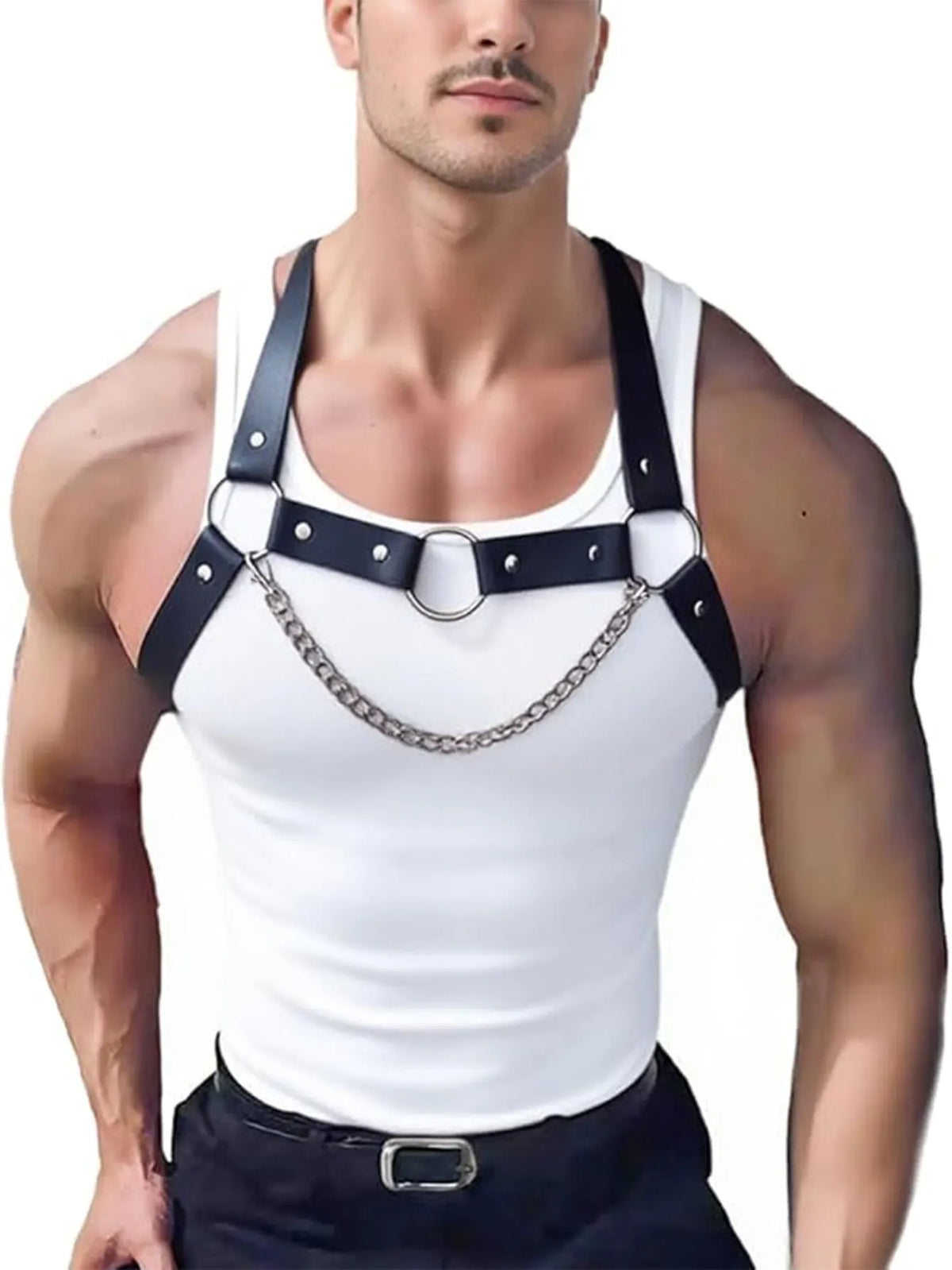 PU Leather Chest Harness for Men, Adjustable Suspenders, Fashion Punk Body Decortive Harness, Gothic Clothing Matching Accessory
