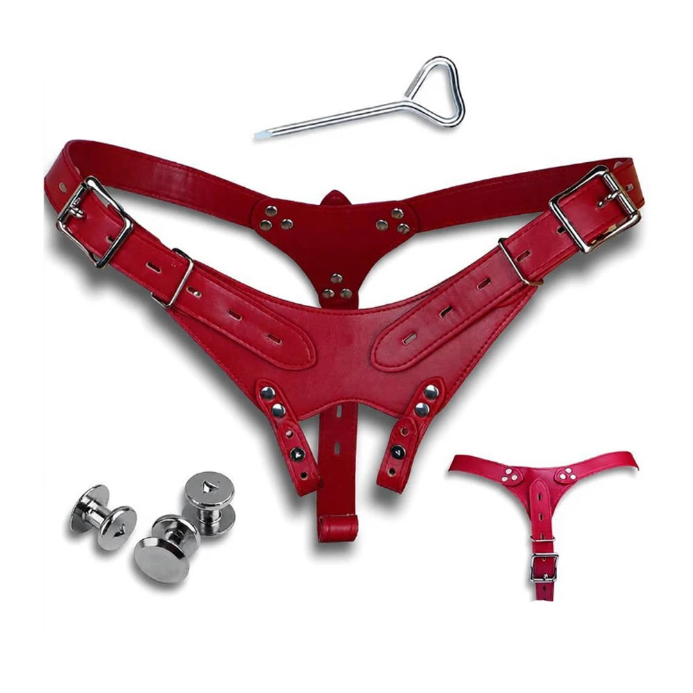 PU Leather Chastity Belt For Metal Penis Lock Cage Auxiliary Harness Belt Underwear Chastity Accessories B*SM Men S*x Toys