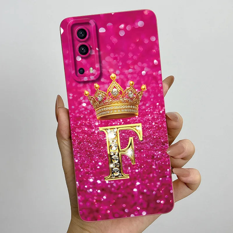 For Vivo Y72 5G V2041 Case Crown Letters Liquid Silicone Soft Phone Cases For Vivo Y52 5G V2053 Y72 Camera Protection Back Cover