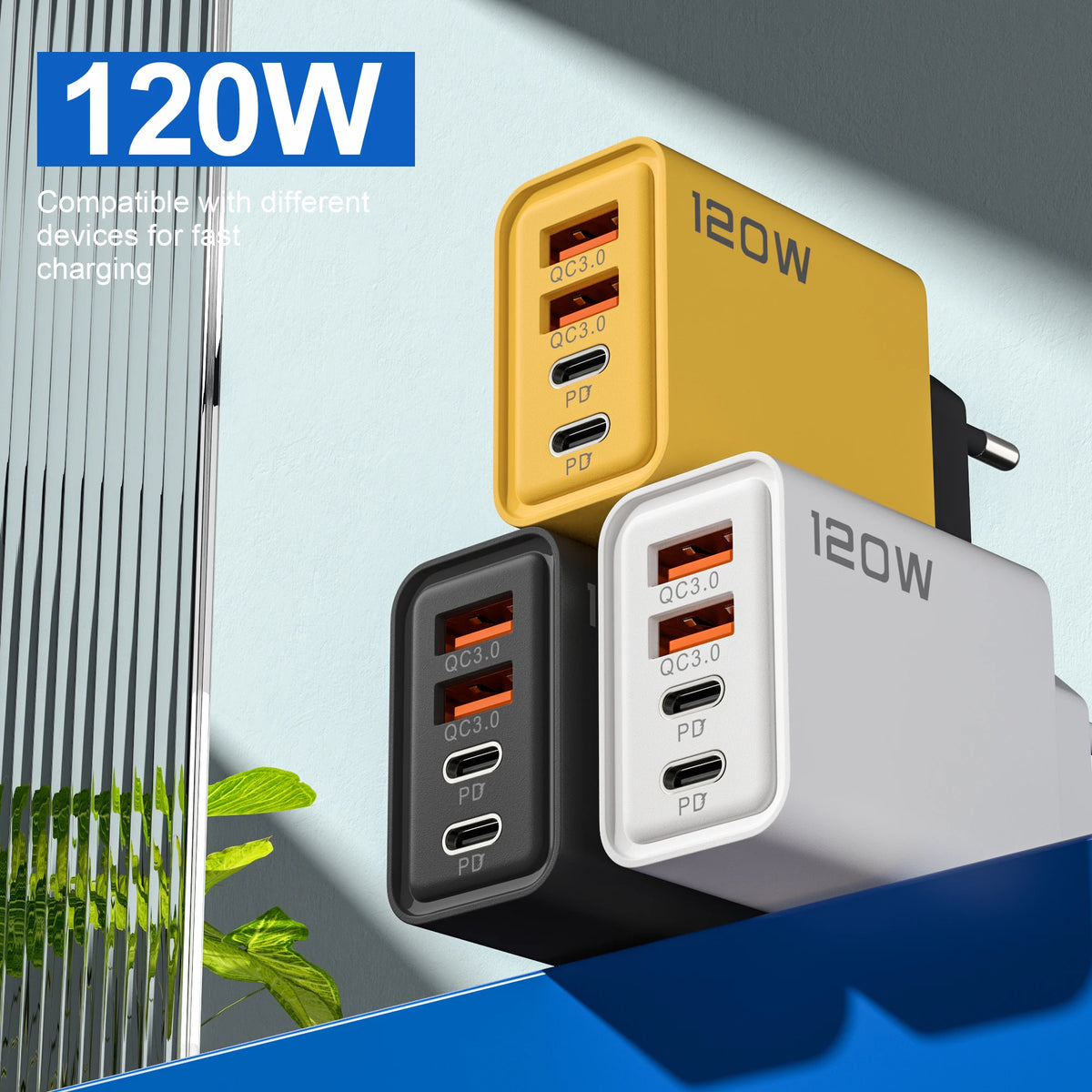 New 120W 4 Port USB Type C Charger Fast Charging Data Cable USB Phone Charger Adapter For Samsung iPhone Huawei Wall Charger