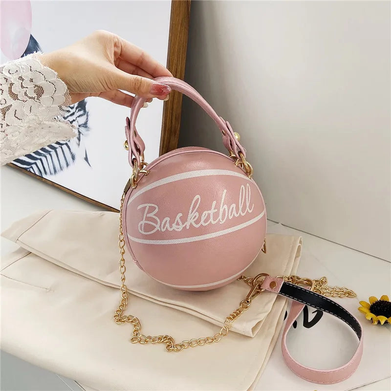 Women Handbag Round Basketball Football Barrel-Shaped Faux Leather Crossbody Shoulder Bag