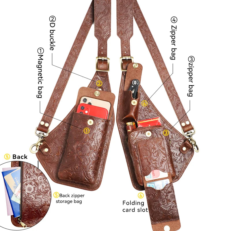 Genuine Leather Anti-Theft Underarm Shoulder Bag Armpit Tactically Bag For Men Shoulder Holsters Storage Pack