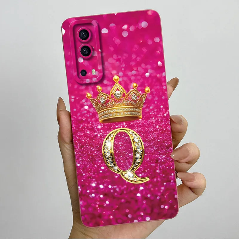 For Vivo Y72 5G V2041 Case Crown Letters Liquid Silicone Soft Phone Cases For Vivo Y52 5G V2053 Y72 Camera Protection Back Cover