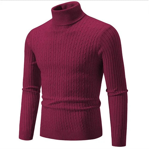 2025 New Men Solid Colour Turtleneck Sweater Black , White , Royal Blue, Fashion Simple Male Casual Pullover Tops