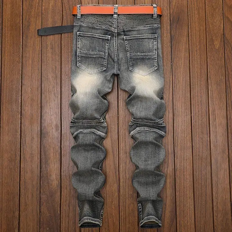 Luxury Men's Classic Jeans Straight Pants Autumn and Winter Retro Ripped Hole Denim Trousers Motorcycle Work Pants for Men