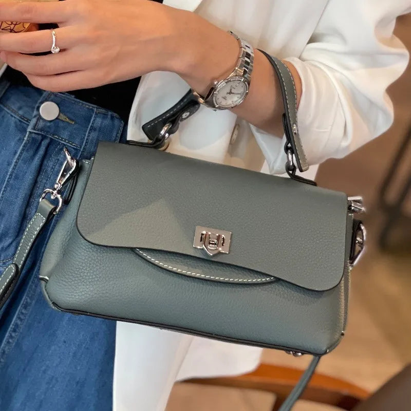 luxury handbags female crossbody bags Vintage Genuine leather one piece shoulder bag small square bag for women cowhide Blue bag