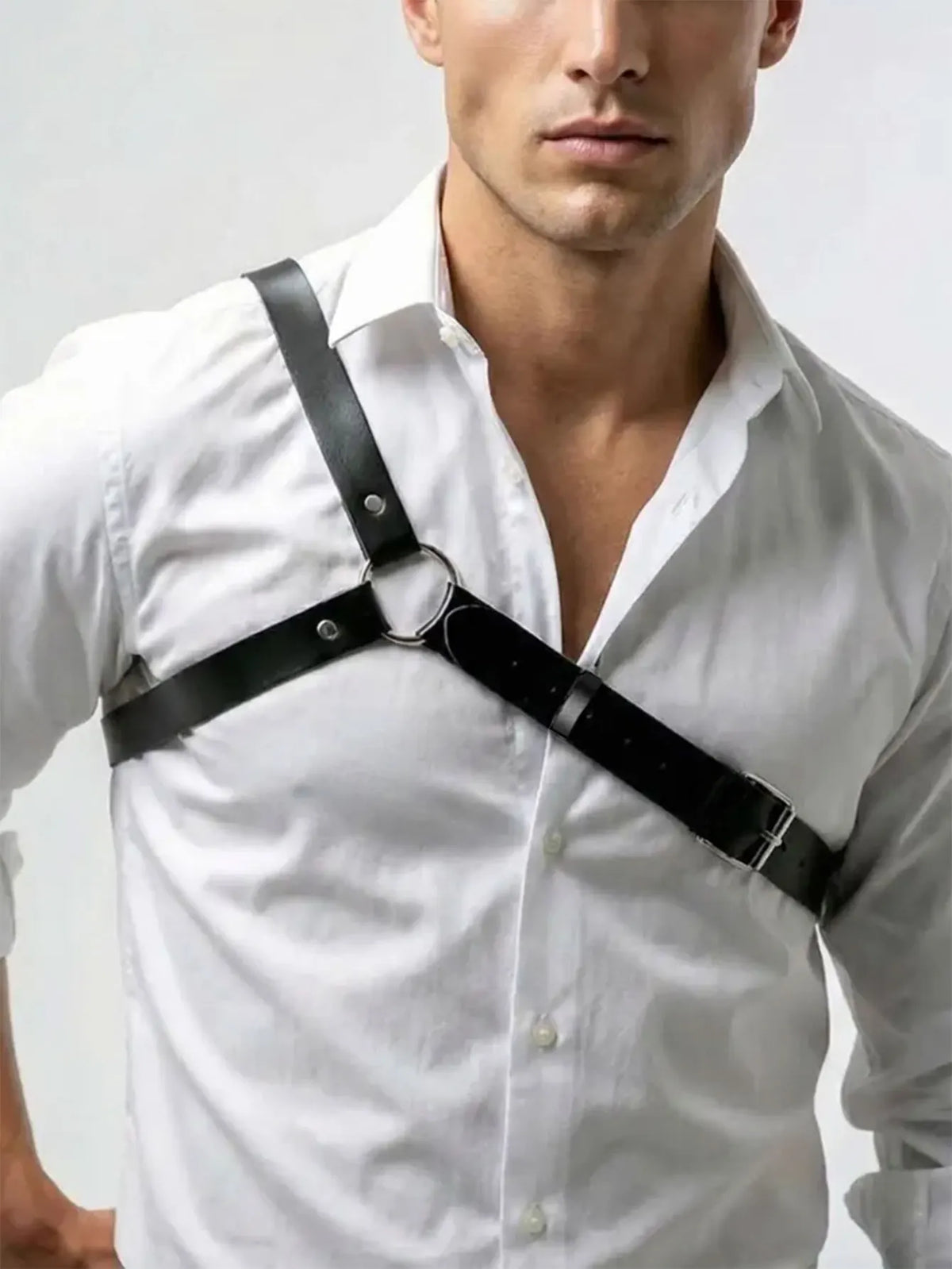 Men's Faux Leather Harness Punk Adjustable PU Leather Body Chest Harness with Buckle Strap for Party Date Club Wear Costume