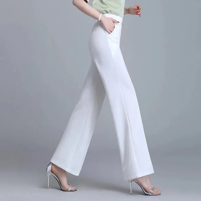 Women's Ice Silk Wide Leg Pants Drapey Loose Thin High Waist Spring Summer Versatile Straight Cut Elegant Long Trousers