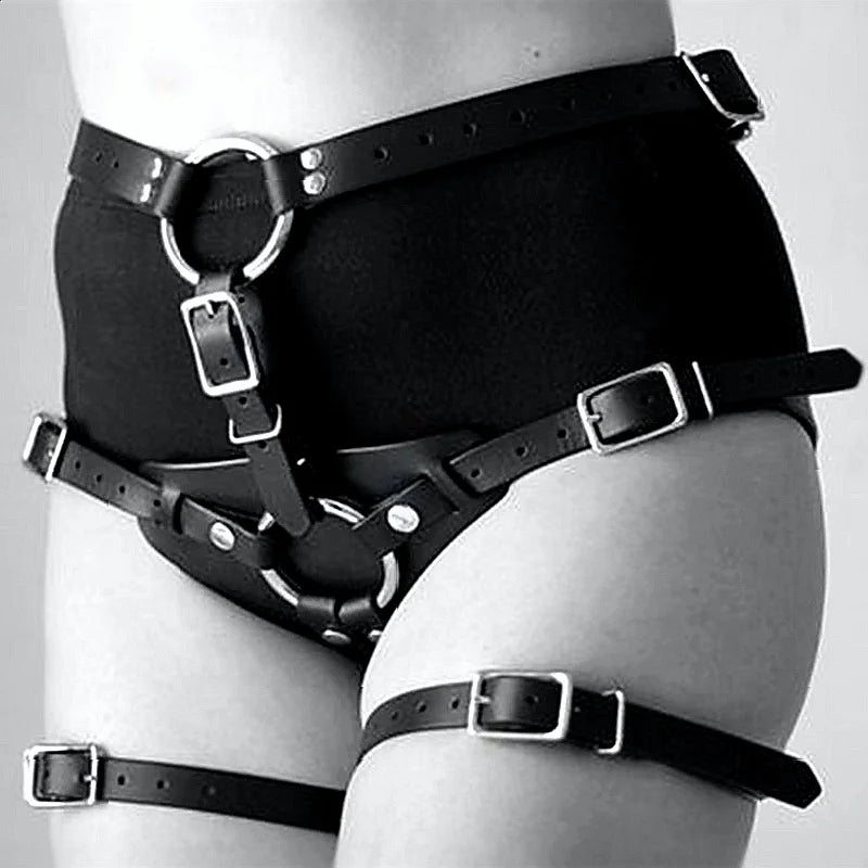 Black Belt In Panty Style Women Lesbian Restrained Binding Belt Sexy Leg Ring Strap On Harness Adult Games Chastity
