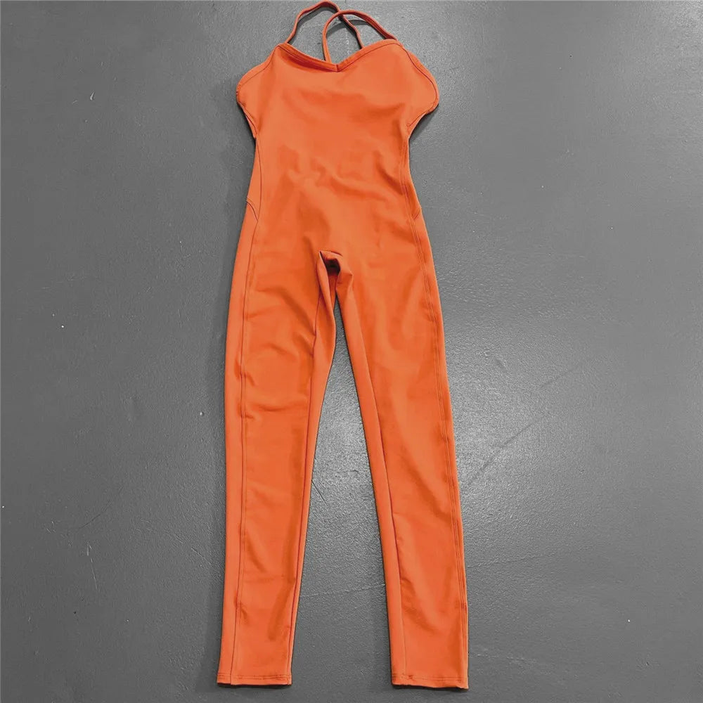 Rückenfreier Sportanzug für Damen, 2023, Lycra, Fitness-Overall, einteiliger Overall, Shorts, Sport-Outfit, Fitnessstudio, Trainingskleidung für Damen, Sportbekleidung