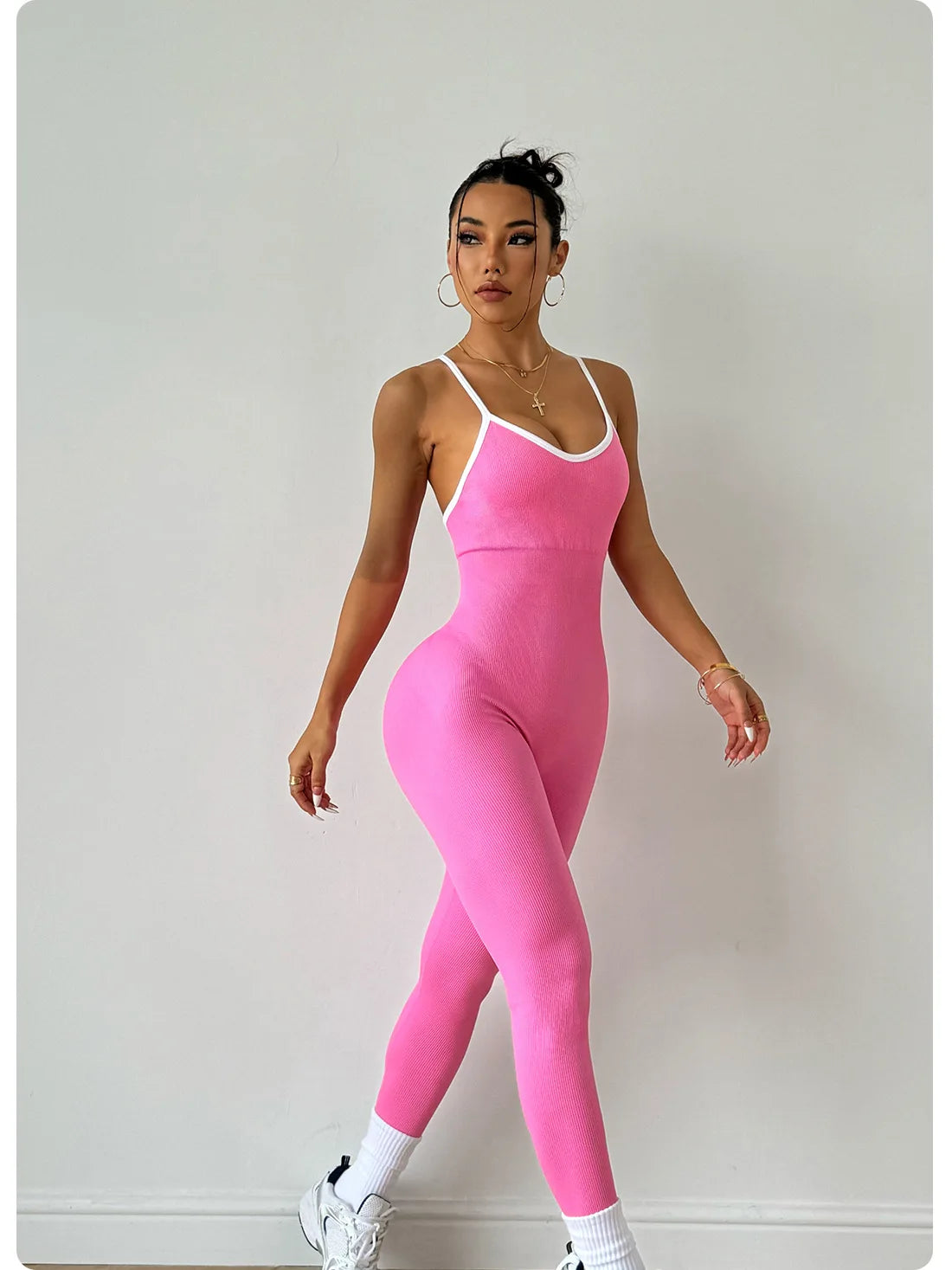 Seamless Yoga Jumpsuit Women Gym Set Spaghetti Strap Leisure Workout Gym Leggings Padded Bra One-piece Fitness Bodysuits