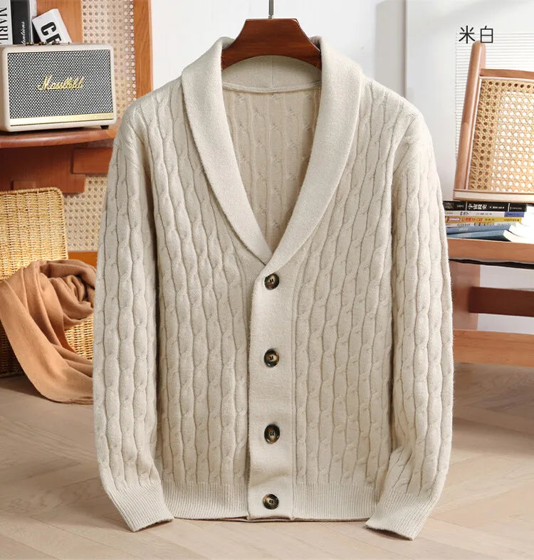 High-quality V-neck men's cardigan, stretchable, warm solid color sweater, versatile knitwear for daily wear.