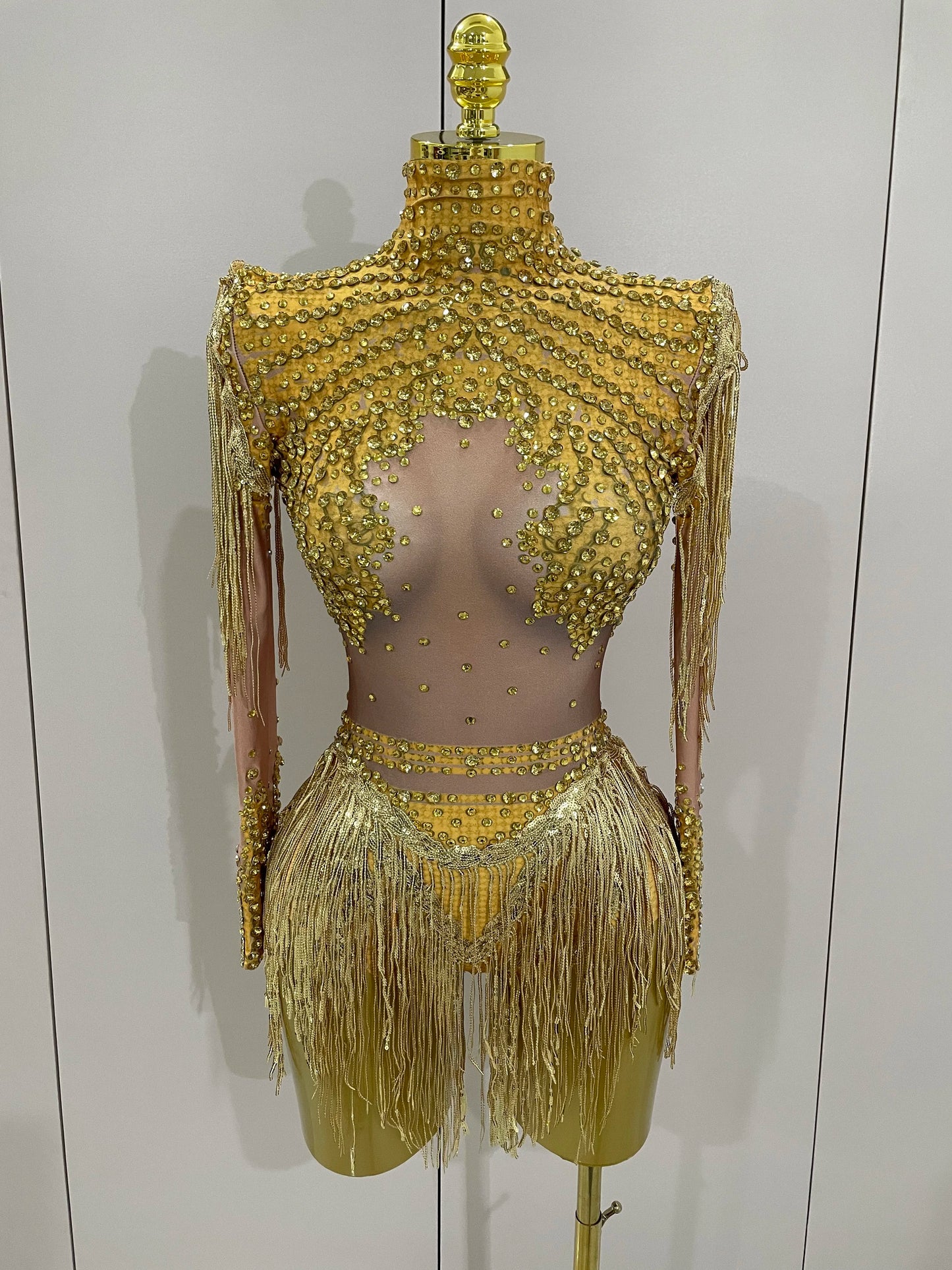 Sparkly Rhinestone Sequin Tassel Stretch Bodysuits 2025 New Arrival Women Birthday Party Nightclub Dj Stage Performance Costume
