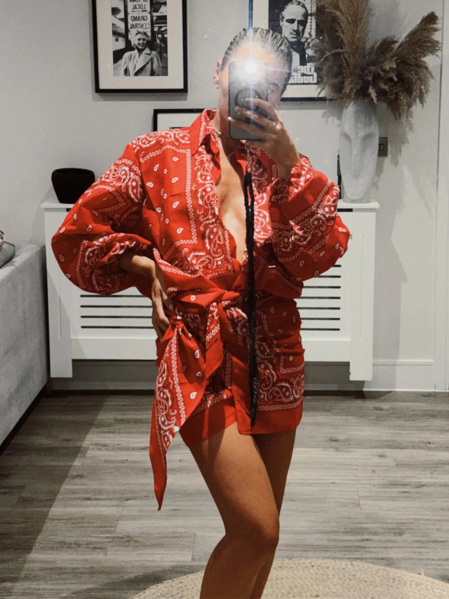 Bandana Print Cropped Shirt&Bottoms Set Button-Down Shirt Skirt/Pants Spring Boho Western Women Suit Holiday Casual Outfit