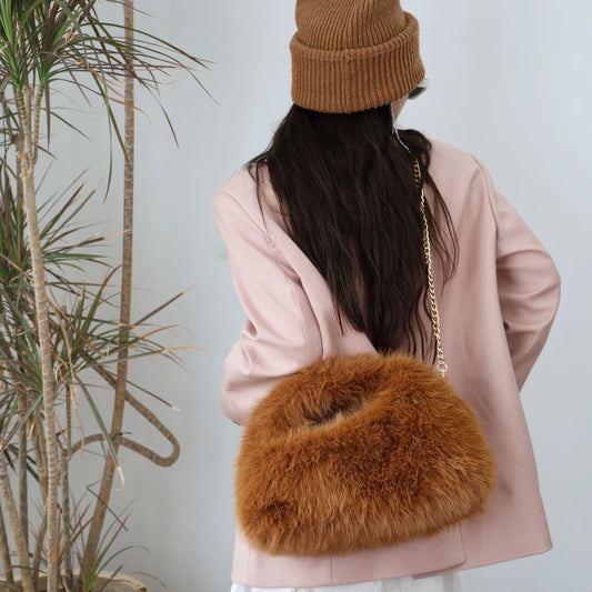Winter Leopard Plush Handbags for Women Luxury Faux Fur Female Hobos Crossbody Bags Large Capacity Furry Clutch Shoulder Bag