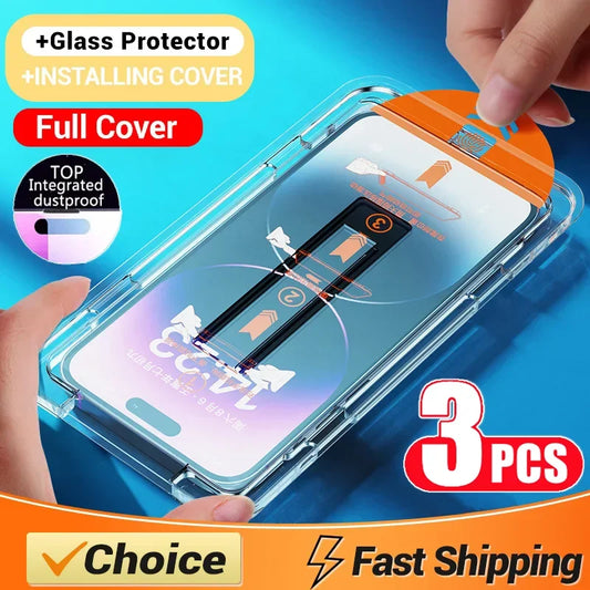 Coating Dust Free Easy Installation Screen Protector For iPhone 14 11 13 12 15 Pro Max Mini XS X XR 17 16 Plus Glass