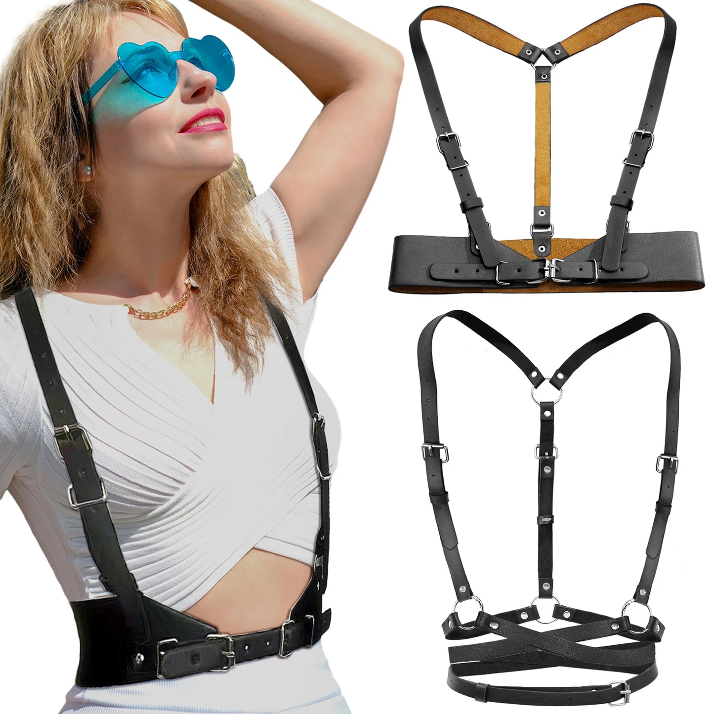 Women Waist Punk Leather Harness Belts Adjustable Body Chain Fashion Goth Suspender Corset Belt for Cosplay Accessories Harajuku