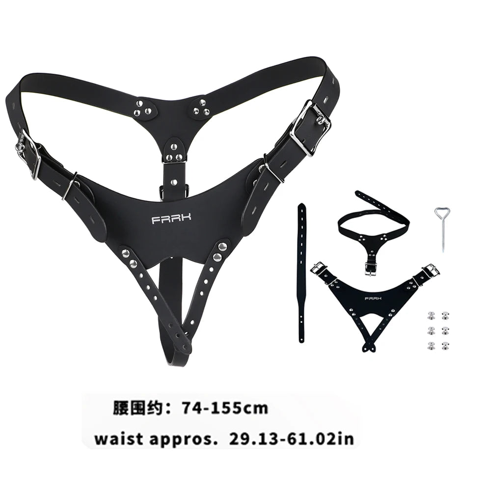PU Leather Chastity Belt For Metal Penis Lock Cage Auxiliary Harness Belt Underwear Chastity Accessories B*SM Men S*x Toys