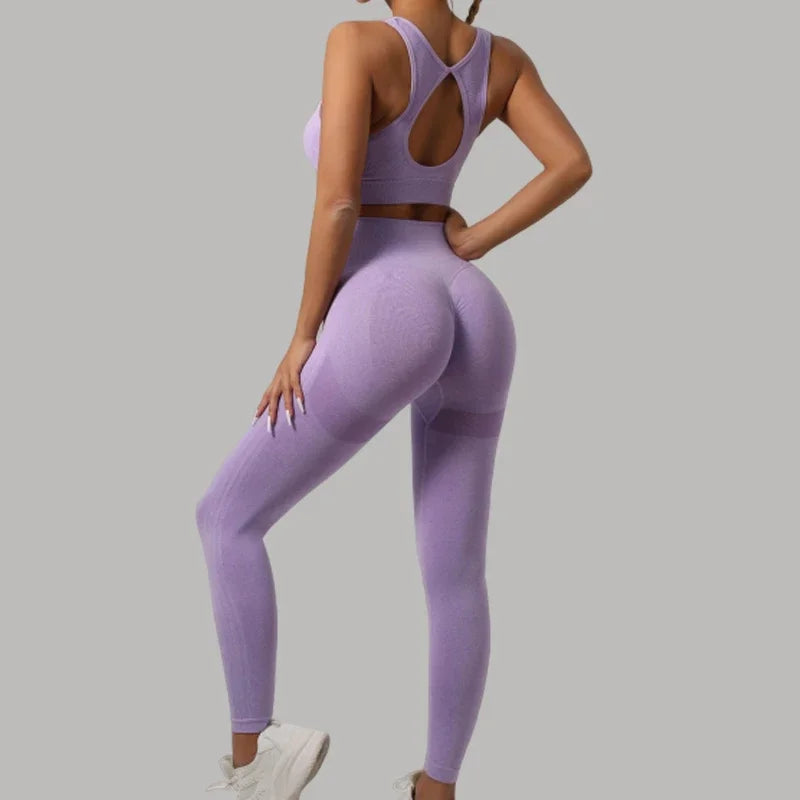 Mileegirl Yoga-BH-Set mit Hohlrücken für Damen, 2-teiliges nahtloses Sporthosen-Set, Leggings mit hoher Taille für Fitness und Fitnessstudio