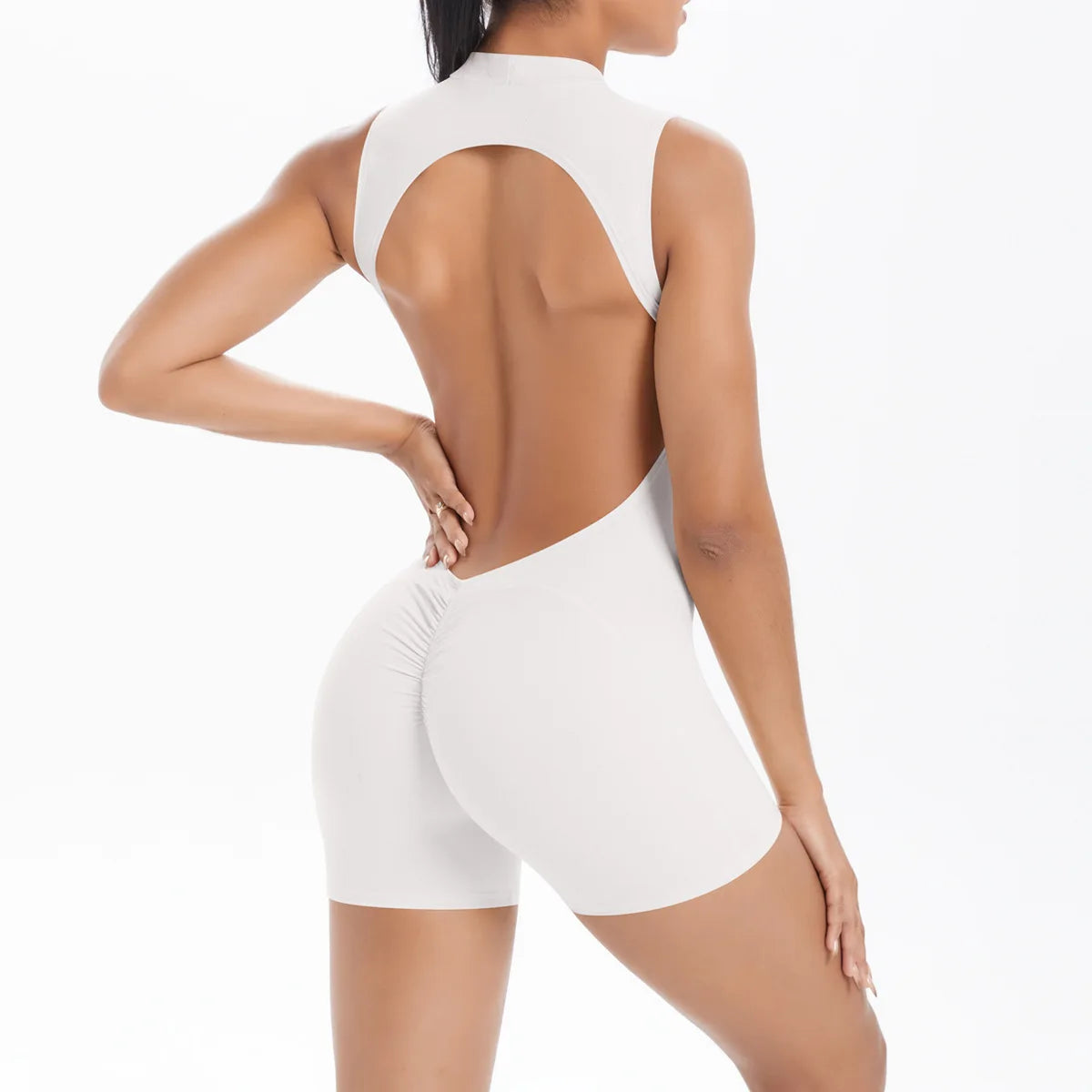 Women's Seamless Yoga Jumpsuit - Front Zip Open Back Breathable One-Piece Bodysuit for Gym Running Fitness Workout