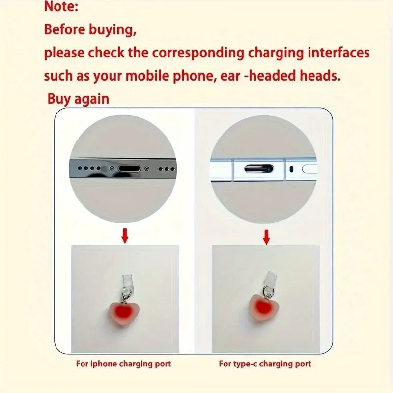 Gradient Heart Shaped Phone Dust Plug Pendant, Heart-Shaped Pendant Suitable for IPhone/Type-C Universal Phone Accessories