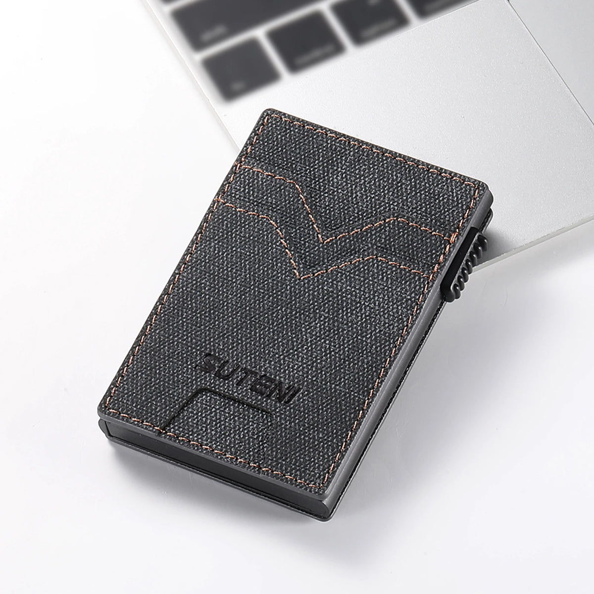 SUTENI Faux Leather Card Slot Wallet Flip Cover Unisex Card Box Pressing The Button Automatically Ejects The Card