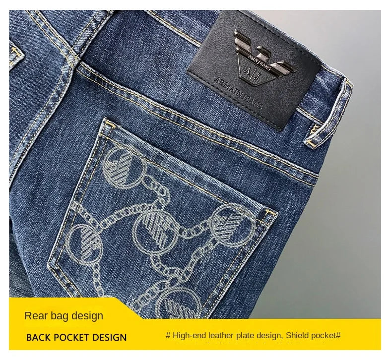 Modische Jeans mit Aufdruck für Herren, leichte Luxus-Jeans für Herren, Stretch, Slim Fit, hochwertige und modische Freizeithose mit Knöchelband