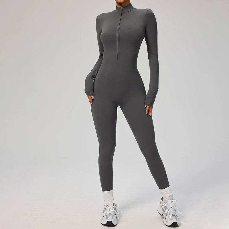 SOISOU Zipper Jumpsuit Women Quick Dry Clothing Sportswear Woman Gym Yoga Sport Sets Spandex Nylon Workout Sets Women Tracksuit