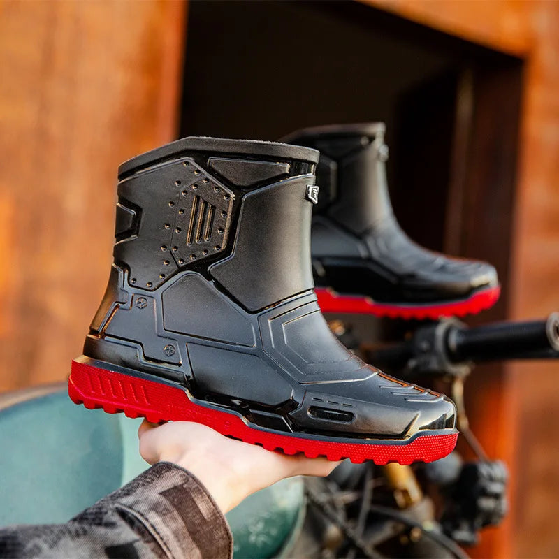 2024 Men Ankle Platform Rain Boots Spring New Fashion Nonslip Waterproof Shoes Solid Color Middle Barrel Rainboots Fishing Shoes