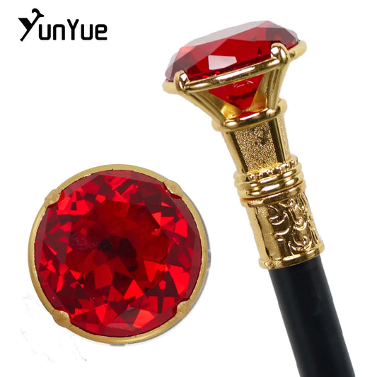 Gold Red Diamond Type Walking Cane Gentleman Elegant Fashion Art Decorative Walking Stick Lady Vintage Party Cosplay Sceptre